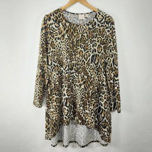 Chicos Tunic Womens L 12 (2) Animal Print Top Long Sleeve Stretch Knit High Low